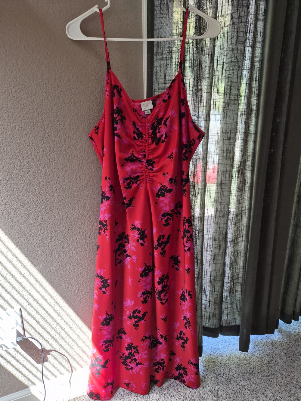 a new day Floral Satin Slip Dress - Red Pink Print